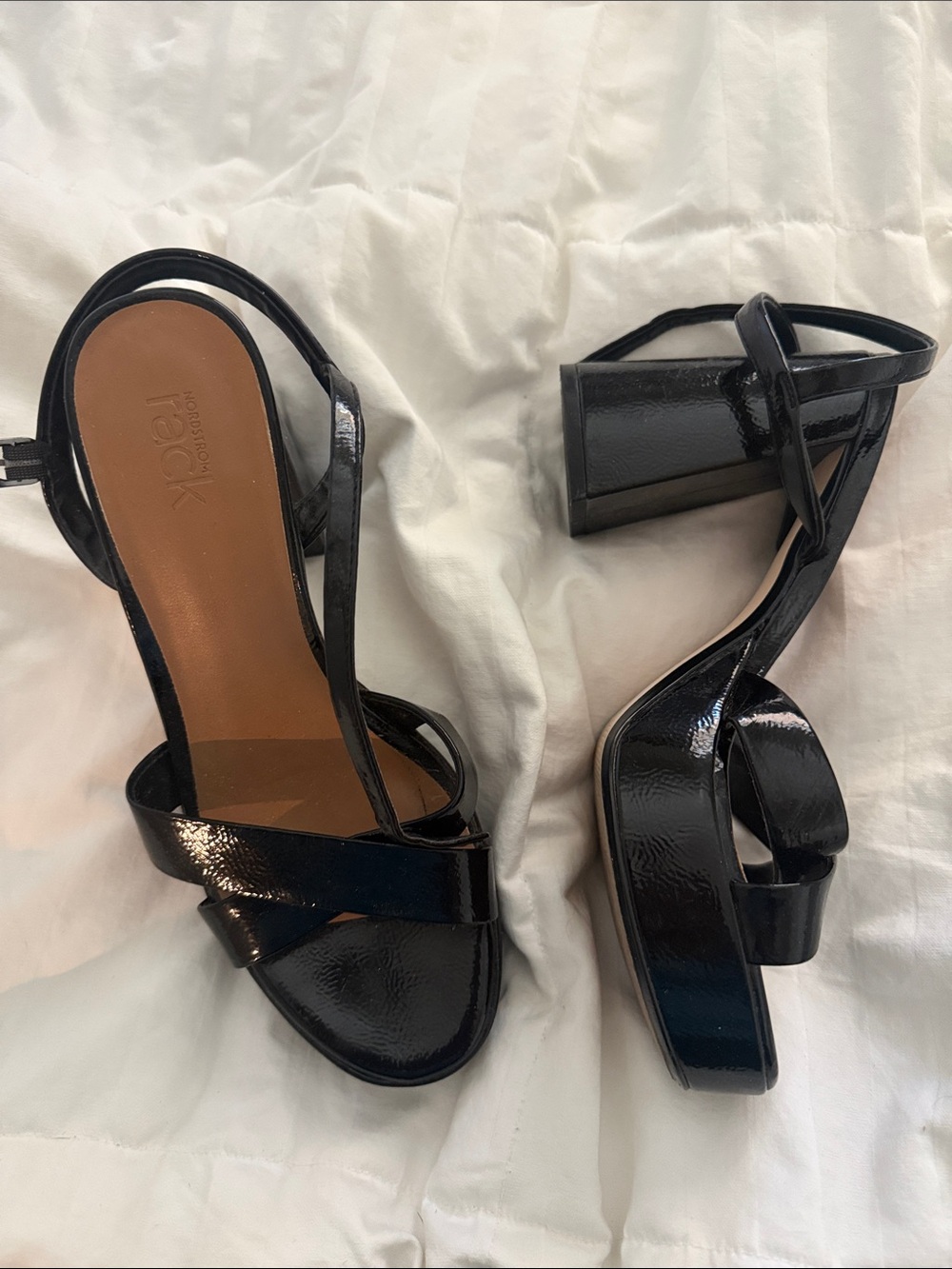 Nordstrom Racks Black Patent Block Heel Sandals